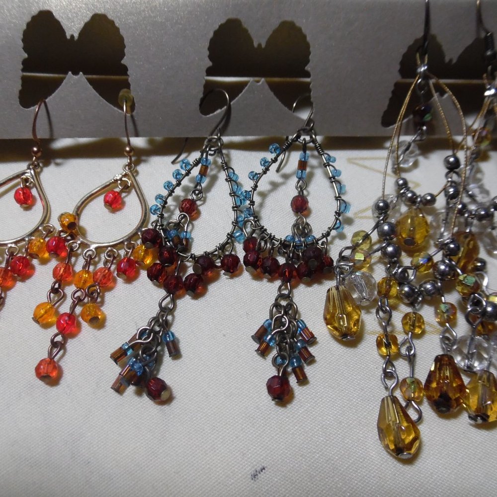 3 PAIR OF BEAUTIFUL BEADED DANGLE EARRINGS